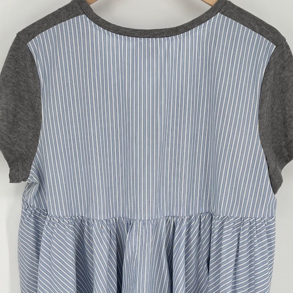 Deletta Womens Linen Blend Short Sleeve Top Size L Gray Blue Stripe Mixed Media - Picture 7 of 15